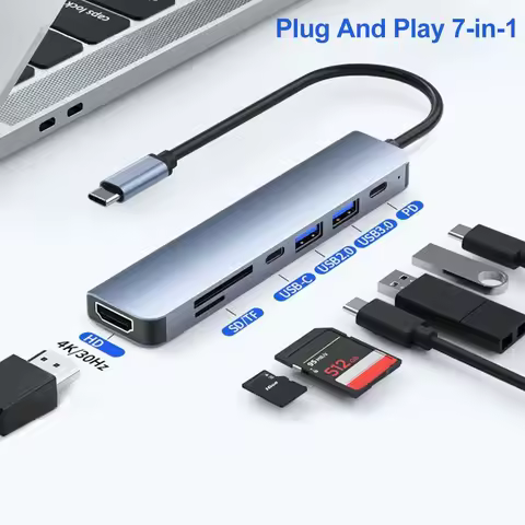USB 3.0 HUB 7 Ports Splitter 5Gbps Type C HUB USB HDMI-compatible Multiport Adapter for MacBook iPad