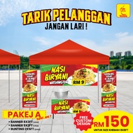 Banner Bunting Niaga Tepi Jalan, Set Banner Gerai Burger, Peniaga Jalanan