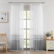 WEST LAKE Grey White Pinch Pleated Sheer Curtains 90 Inches Length,Color Block French Pleat Drapes,M