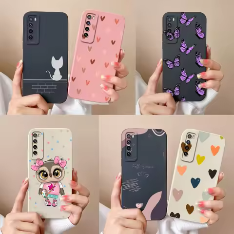 For Huawei Nova 7 Pro 7i 7SE Phone Case Heart Liquid Silicone Camera Protection Back Cover For Huawe
