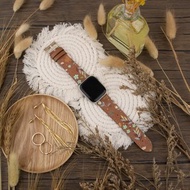 多色花朵圖案啡棕色蘋果錶帶 Apple Watch 4/5/6/7/8/9/SE/Ultra