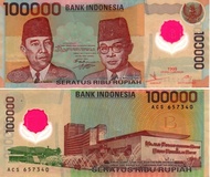 Uang Kertas 100000 Rupiah Soekarno Hatta Emisi 1999 Tahun 1999 XF