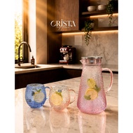 SET OF 6 HORIZONTAL TEXTURED GLASS CUP WITH HANDLE 350ML - HIGH QUALITY HEAT RESISTANT 2L BOTTLE 602