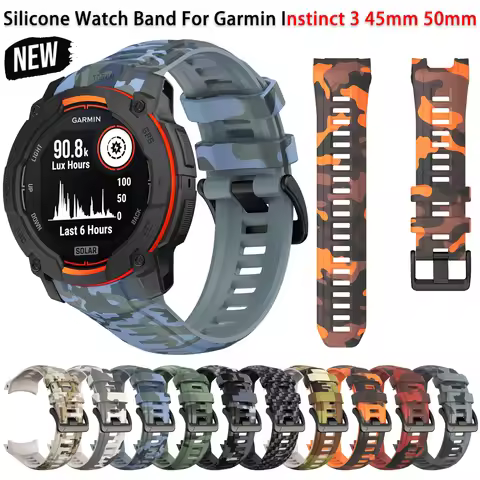 Silicone Strap for Garmin Instinct 3 Amoled 50mm 45mm Camouflage printed Wristband for Garmin Instin