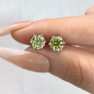 1 Cặp Hoa tai cổ điển 6 móng 1ct Hoa tai kim cương Moissanite xanh ô liu S925 Hoa tai cưới bằng bạc 