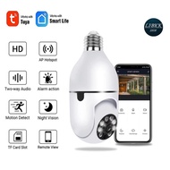 ( Pro+++ ) Tuya WIF E27 DP100 หลอดไฟ IP กล้อง Night Vision PTZ กล้องเว็บแคมการเฝ้าระวังวิดีโอทำงานร่