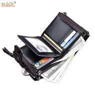 Men's Wallet, Luxury Tri-fold Leather Wallets for Men, Double Zipper  Pocket Short Wallet by SLGOL-direct