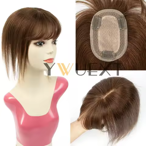 8"-14" Real Human Hair Topper 8x12cm Breathable Hair Base Natural Straight Hair Pieces for Women Hai
