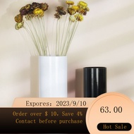 Simple Black and White Straight round Mouth Glass Vase Floor Hydroponic Flower Vase Hotel Model Room Decorative Orname