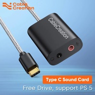 Cablecreation type C sound card external stereo USB C to 3.5mm microphone audio adapter jack for Pro S20 s21ultra