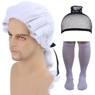 Cfalaicos Mens Judge Colonial Wig Washington Halloween Costume Cosplay Wig Masquerade Wig for Lawyer