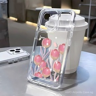 3 in1 Pink Tulip Transparent space case for For Vivo Y77 Y77E Y50 Y51 2020 Y52S Y7S Y70S Y72 Y73S Y7