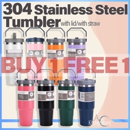 【BUY 1 FREE 1】900ml 304 Stainless Steel Tumbler with Straw and Handle Big Capacity Themos Keep Hot&C