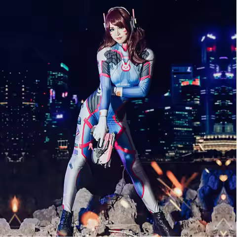 D.va Cosplay Costume Dva Suit Zentai Bodysuit Woman Girls Unitard Halloween Party Costumes
