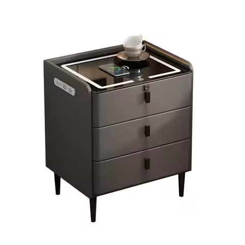 Smart Bedside Table Simple Modern Multifunctional Wireless Charging Solid Wood Audio Fingerprint Loc