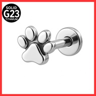 🐾 G23 Titanium Paw Print Labret Stud – Cute Animal Lip Piercing Jewelry