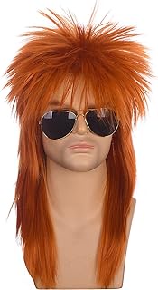 Morvally Unisex Long Orange 70s 80s Mullet Cher Glam Rock-Rocker Cosplay Wigs for Women and Men’s Halloween, Themed Costume Party