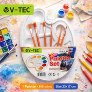 V-TEC Painting Palette Set + Brush 6Pcs - White Oval Plastic Palette RD-1725 BR - Painting Palette B