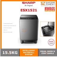 Sharp ESX1521 15.5kg Full Auto Washing Machine Fuzzy Control / SS Drum / Soft-Close Tempered Glass