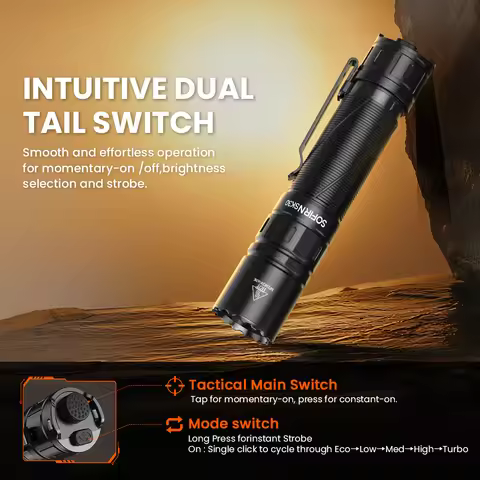 SOFIRN SK30 Tactical Rechargeable 6000K Flashlight 3000 High Lumen Pocket 21700 LED with Dual Tail S