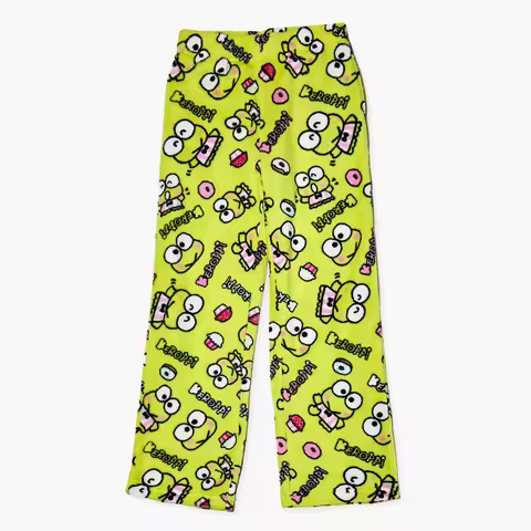 Sanrio Keroppi Cartoon Frog Allover Print Coral Fleece Pajama Pants Matching Family Outfits Soft Com