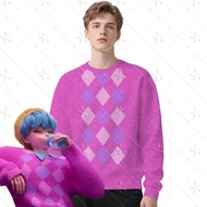 saja boys เด็ก Kpop Hunter Witch Group Baby Saja Same Style Pink Optical Illusion Crew Neck Sweatshi