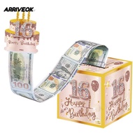 ARRIVEOK Birthday Pull-Out Money Gift Box, 16th/18th  Party Money Roll Gift Box, with Card Money Bou