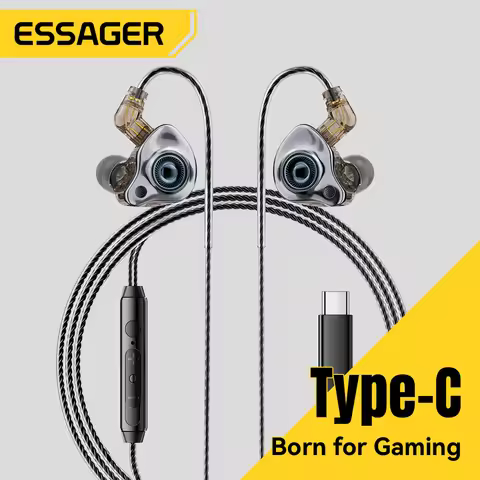 Essager USB Type C 3.5mm Game Wired Earphones In Ear HiFi Headphones Bass Stereo Game Music Earplugs