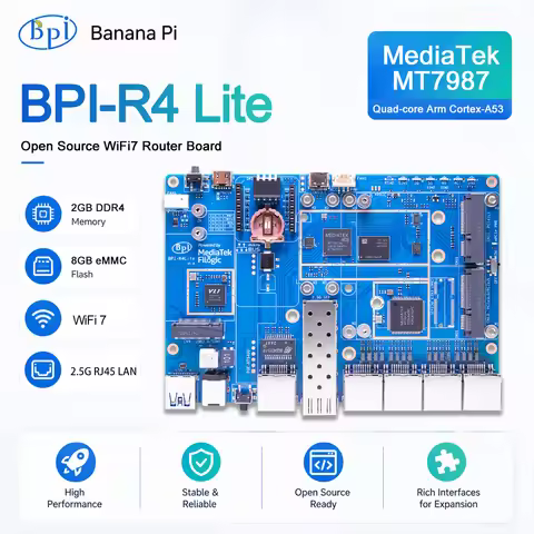 Banana Pi BPI-R4 Lite MediaTek MT7987A 2GB DDR4 8GB eMMC 256MB SPI-NAND Smart Router Home Automation