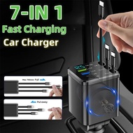 180W Car Charger PD30W USB 3.1A Phone Charger Digital Display Fast Charging Retractable Cable Adapte