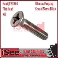 JF FLAT HEAD Stainless Steel M3 X 35mm triangle screw ss304 bolt 35mm 3.5cm M3
