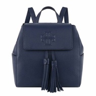 【TORY BURCH】素色荔枝皮革翻蓋磁釦束口後背包-深藍