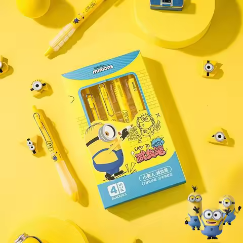 Minions movie animation cartoon cute unisex pen kawaii student stationery office supplies retractabl