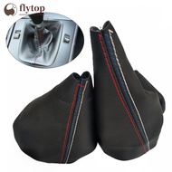 FLYTOP 2Pcs/Set Car Gear Shift Collars Manual Handbrake Gaiter Boot Leather Covers For BMW 3 Series 