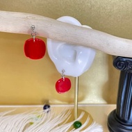 方塊紅 琉璃耳環 窗花復古耳環 手作飾品 醫療鋼耳環