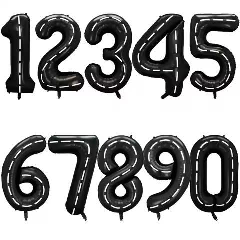 40inch Race Car Birthday Balloons Large Black Number 1 2 3 4 5 6 7 8 9 Foil Balloon for Kids Birthda