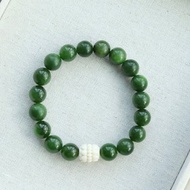 9mm天然和田玉 /和闐玉-碧玉. 猛獁象牙並蒂蓮設計單圈手持手串