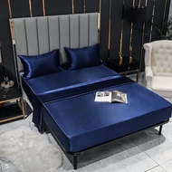 Satin Solid Color Fitted Bed Sheets Non-slip Mattress Cover 39x75/54x75 Inch Bedspread(Pillowcases O