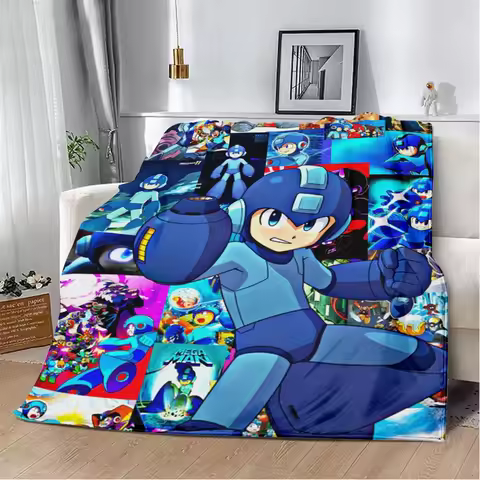 Cartoon Rockman Game Megaman Printed Blanket Picnic Blankets Warm Blanket Soft and Comfortable Blank