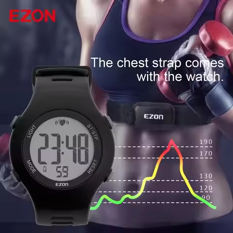 EZON New Men Women Sports Wristwatch Digital Heart Rate Monitor Outdoor Running Watch Alarm Chronogr