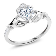 Gem Stone King 10K White Gold White Moissanite and White Diamond Solitaire Engagement Irish Celtic C