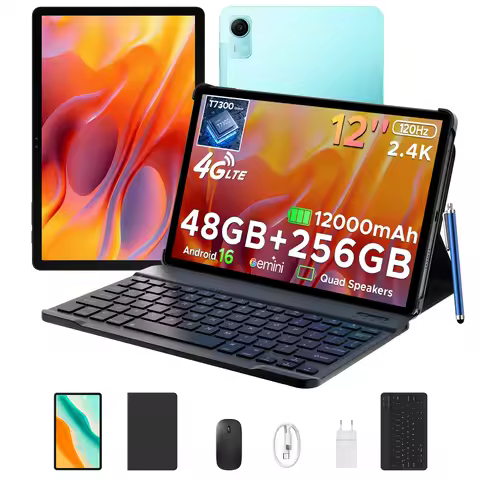 POCKAM P12 Pro Android 16 2 in 1 Tablet PC Gemini AI 12" 120Hz 12000mAh Battery 48GB RAM(12+36) 256G