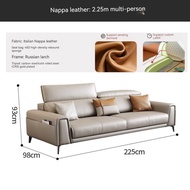 AUGA โซฟาหนังแท้ Adjustable Headrest L Shape Genuine Leather Couch Beige