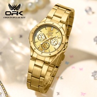 นาฬิกา OPK สำหรับผู้หญิงนาฬิกาเรืองแสงปฏิทินเพชรอเนกประสงค์นาฬิกาควอตซ์กันน้ำ