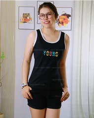 Áo Thun 3 Lỗ Nữ Phối Viền Màu In Chữ Young Đa Năng Áo Mặc NhàTập Thể Dục Thun Cotton Co Giãn Tốt Sal