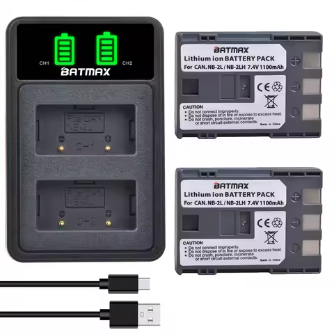 Batmax NB 2LH NB-2L BP-2L5 Battery + LED USB Dual Charger for Canon Rebel XT XTi EOS 350D PowerShot 