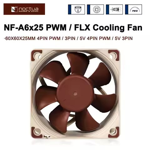 Noctua NF-A6x25 Case Fan 60mm Computer Cooles Fan 5V/12V Intelligent Temperature Control CPU Radiato