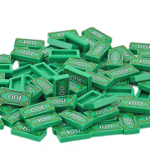 Cash Dollar Bill City Gold Silver Money Coins Golden Brick Treasure Chest Gemstone MOC Building Bloc