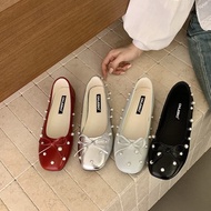 TT Rivet Ballet Shoes Women Bowknot Shoes Round Toe Soft Sole Shoes