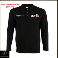 Microfiber Lengan Panjang Long Sleeve collar T Shirt Logo Embroidery Sulam R5V4 Aprilia Racing FF